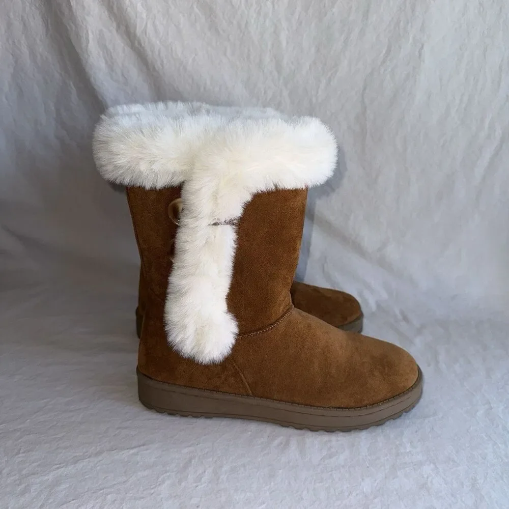 So Women's Abigail Comfort Pull-On Winter Boots, Chestnut Faux-Fur, Size 6